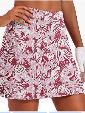 Ekouaer 16" Skorts for Women Golf Pickleball Tennis Skirt - Pink Burgundy Floral